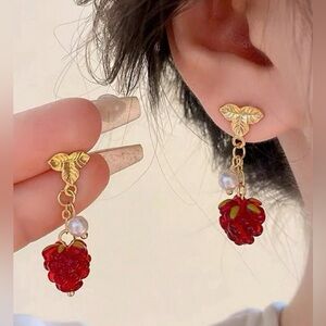 2/$30🌵 Fruit Red Raspberry Berry Earrings Vintage Style Boho Jewelry Gift NEW